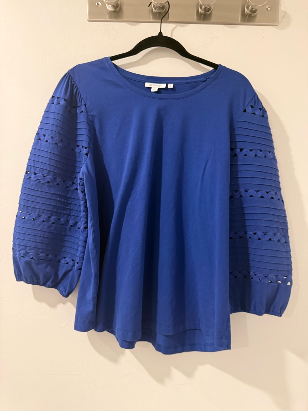 Chico's Royal Blue Eyelet Puff-Sleeve Tunic